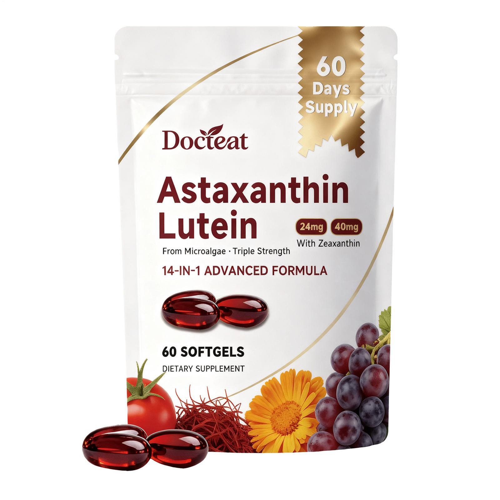 Astaxanthin 14-in-1 24mg & Lutein 40mg with Zeaxanthin Supplements