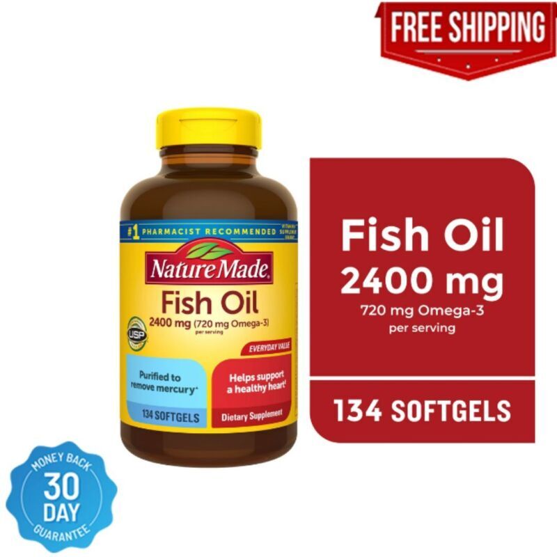 Nature Made Fish Oil 2400mg Per Serving Softgels Omega 3 Fish Oil 134 Count