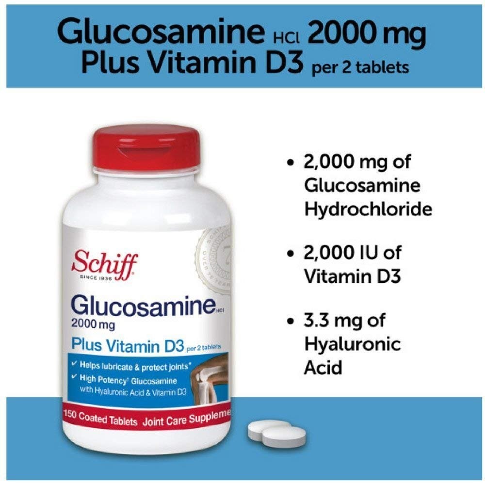 Schiff Glucosamine Tablets with Plus Vitamin D3 and Hyaluronic Acid 150 Count
