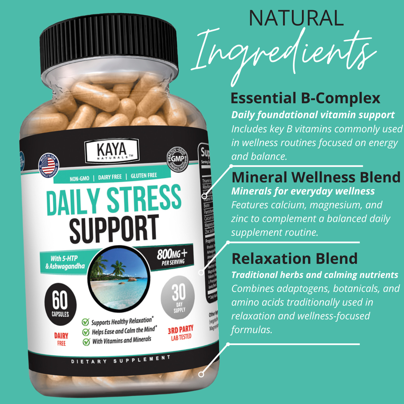 (2 Pack) Natural Anti Anxiety & Stress Relief 60 Ct, Combat Stress, Non-Drowsy