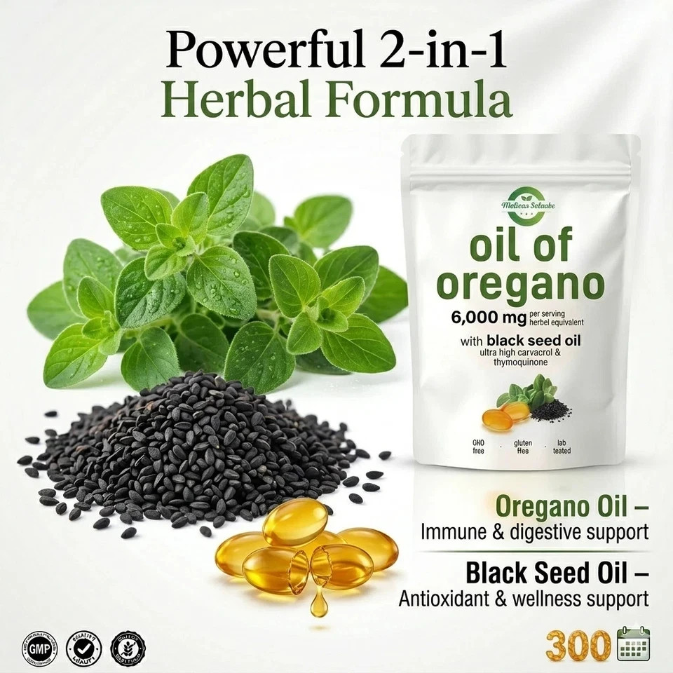 2 in 1 Oil of Oregano & Black Seed Soft Gels Count with Carvacrol,Immune Enhance