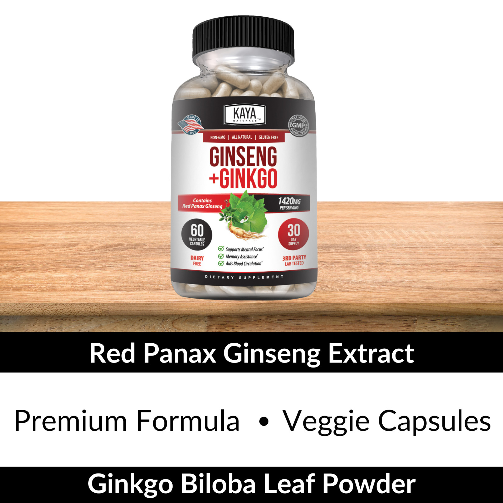 Ginseng + Ginkgo Biloba for Brain Function, Blood Circulation, Anti Inflammation