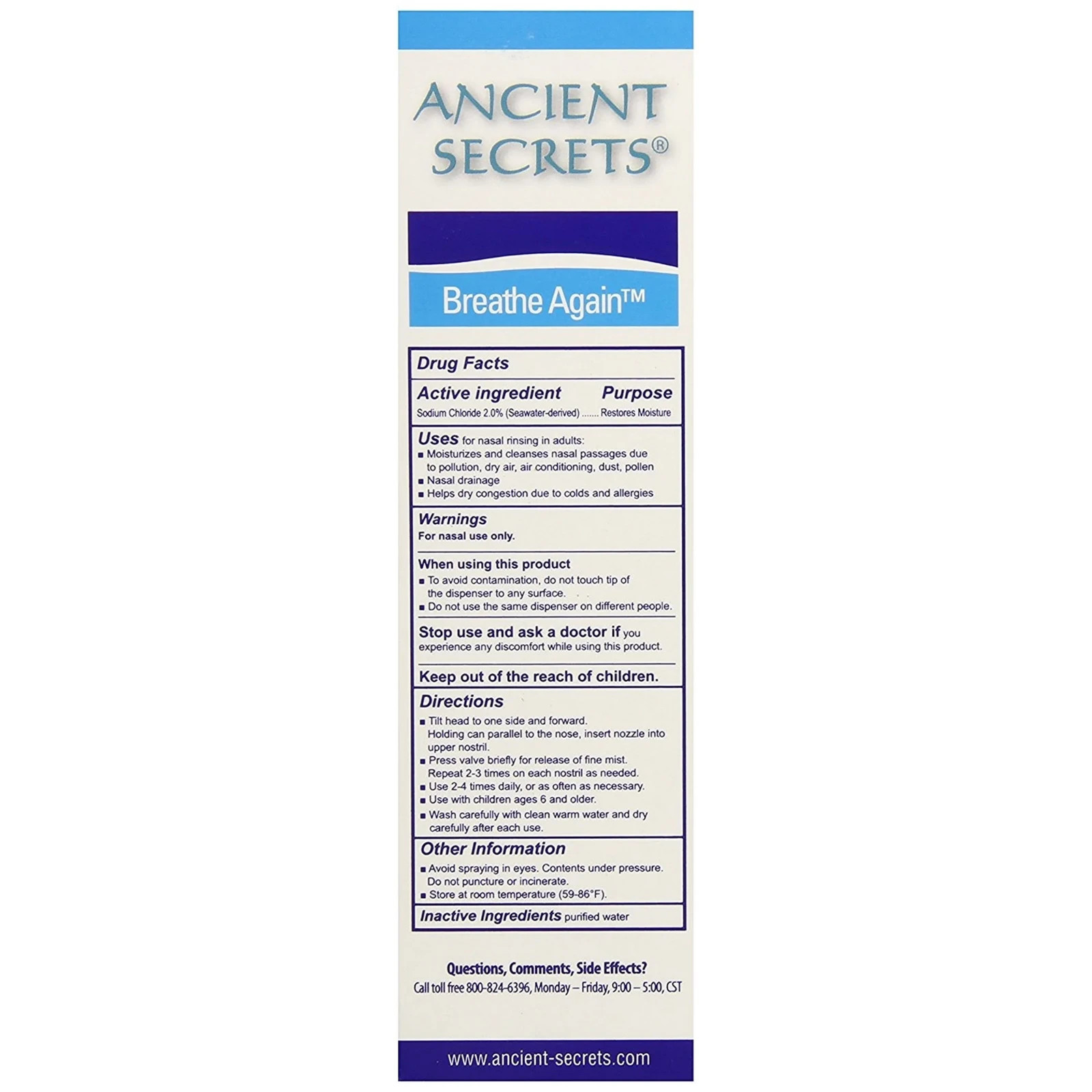 Ancient Secrets Breathe Again – Hypertonic Seawater Nasal Spray 3.38 fl.oz