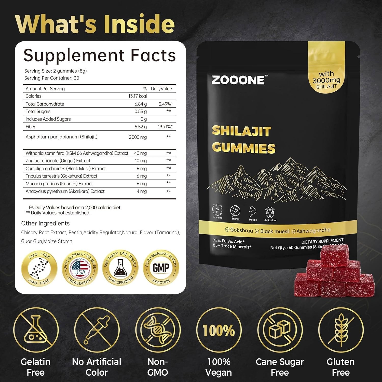 Shilajit Himalayan Gummies with Ashwagandha & Black Musli Gokshura – Natural Ene