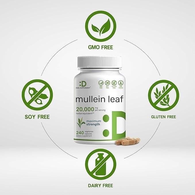 Mullein Leaf Extract 20,000m , 240 Veggie Capsuleses – 4 240 Count (Pack of 1)
