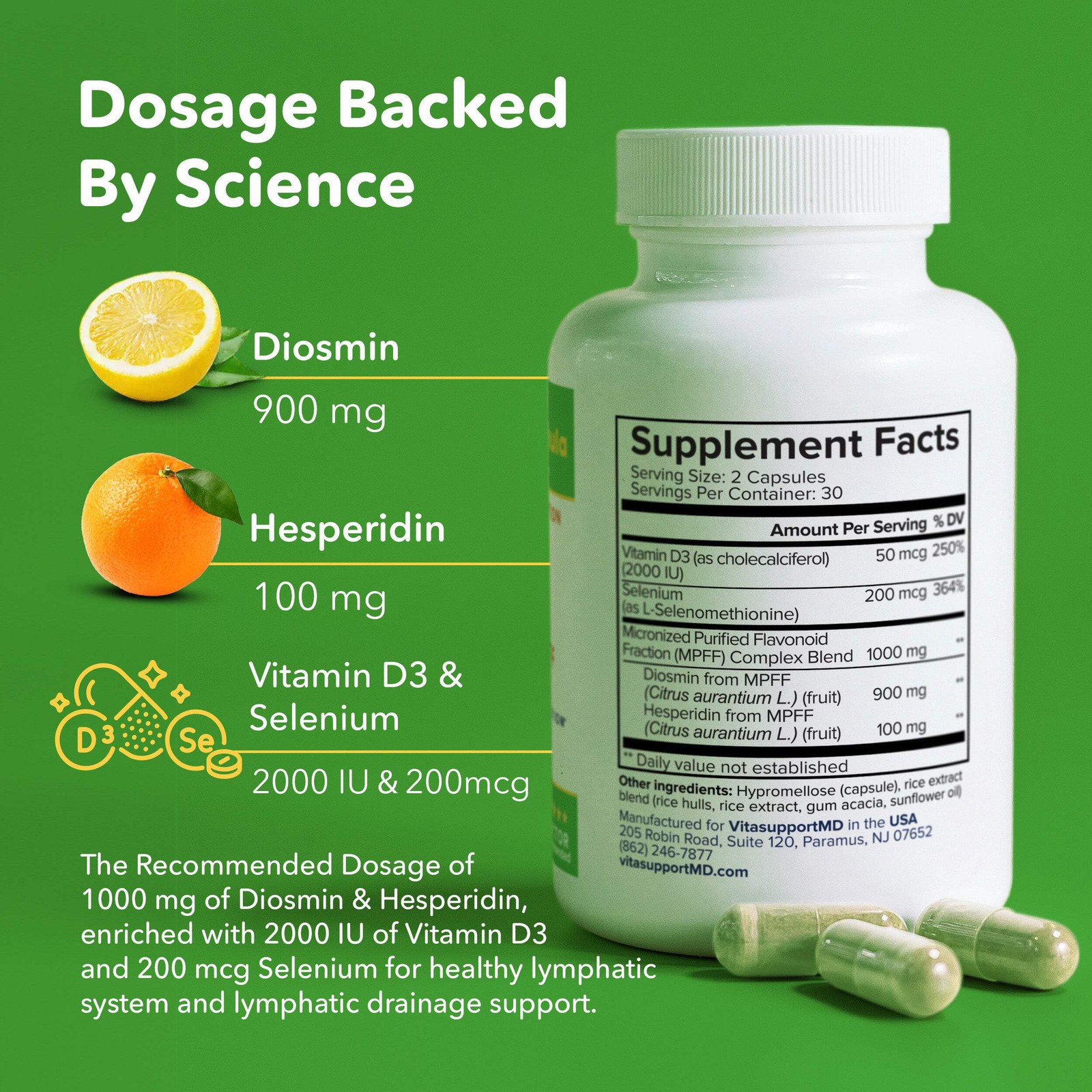VitasupportMD Lymphatic Formula, 60 Capsules, 2000 IU Vitamin D3 Selenium