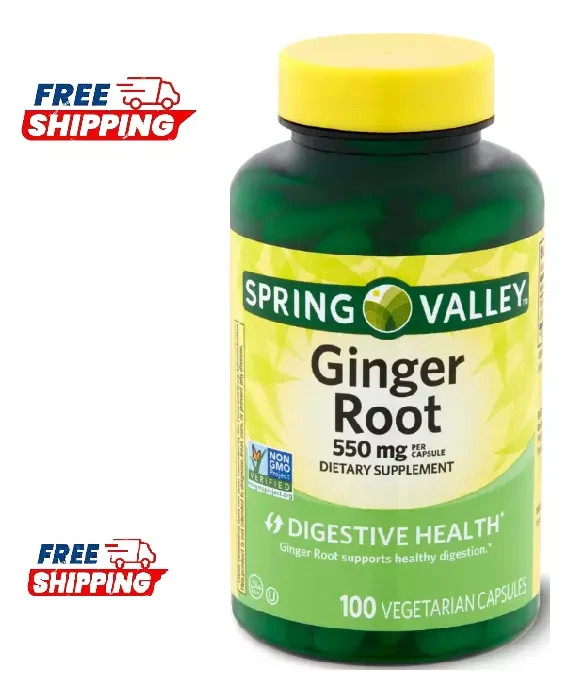 Ginger Root Digestive Health Supplement Capsules, 550mg, 100 Count