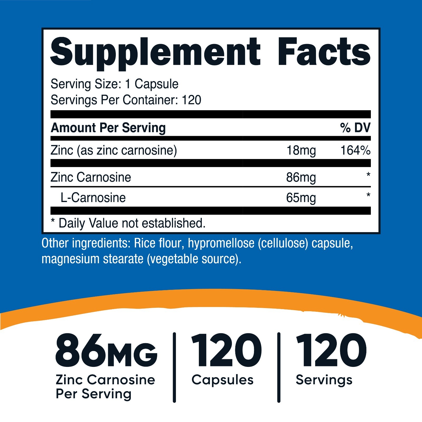 Nutricost Zinc Carnosine 86mg, 120 Capsules – Non-GMO, Gluten Free Supplement
