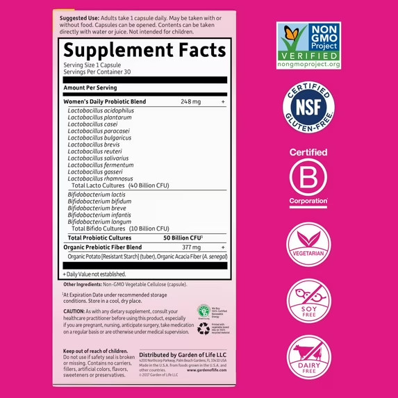 Garden of Life Dr. Formulated Probiotics for Women’s 50B CFU 16 Prob 30Caps~2027