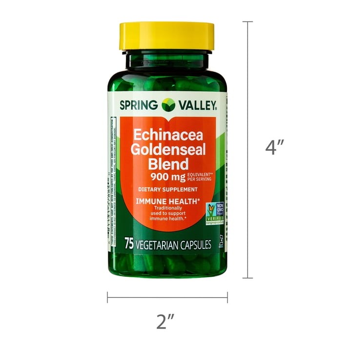 Spring Valley Echinacea Goldenseal Blend 900 mg Vegetarian Capsules 75 Count