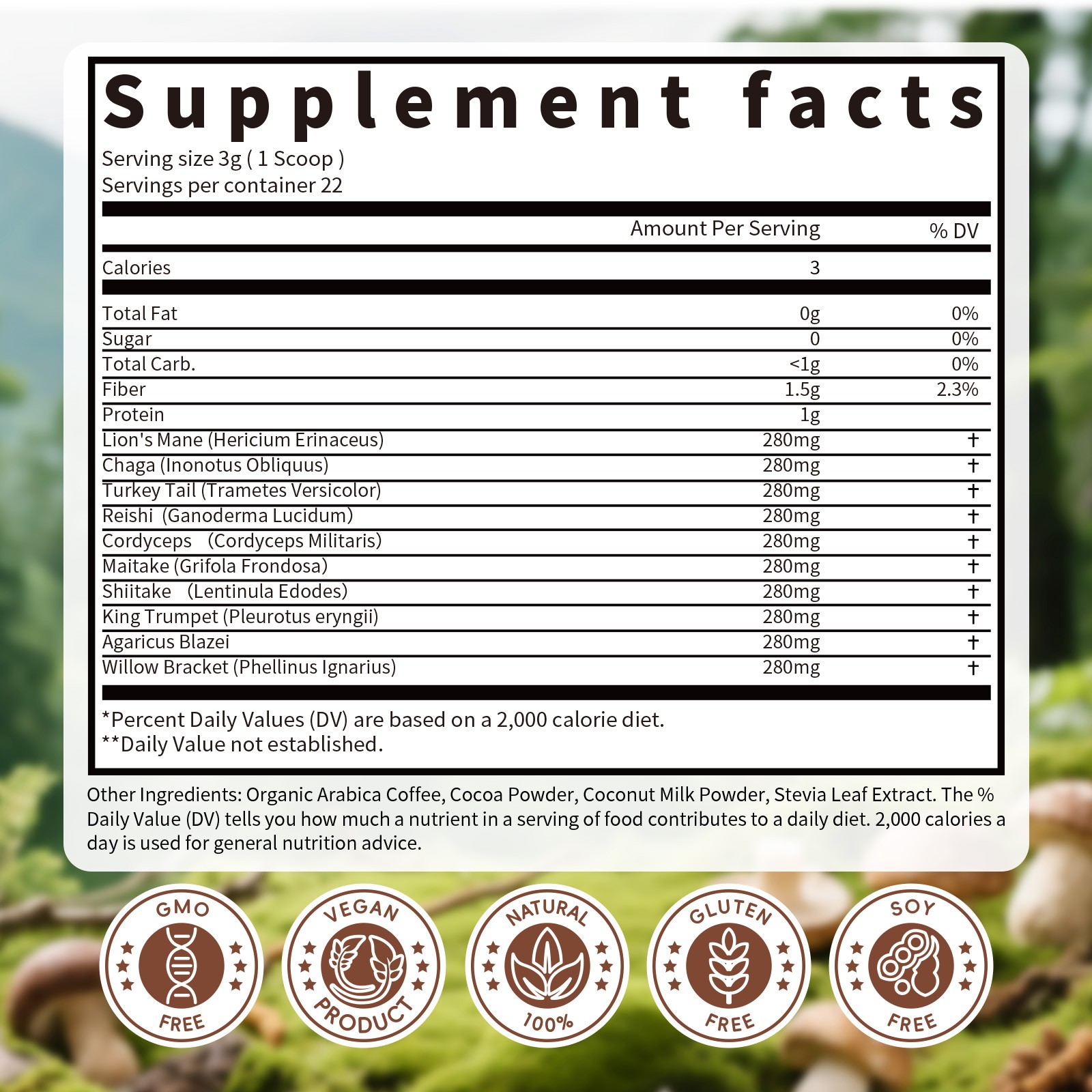 120G Mushroom Coffee Powder- Lions Mane Chaga Reishi Immunity Brain Booster