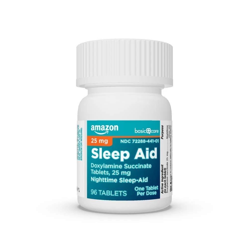 Amazon Basic Care Nighttime Sleep Aid Tablets for 96 Count (Pack of 1), White