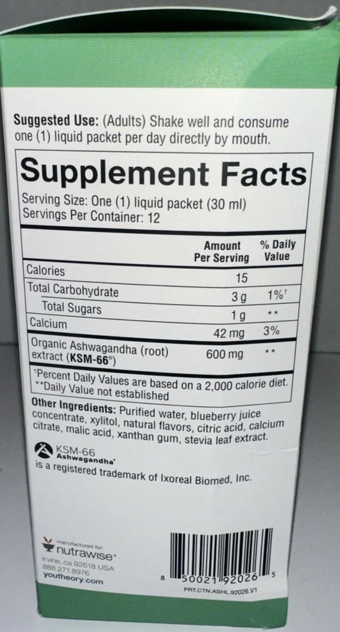 Less Stress Ashwa Yes. 1200mg Ashwagandha Per Dose 12 Pack Blueberry Flavor