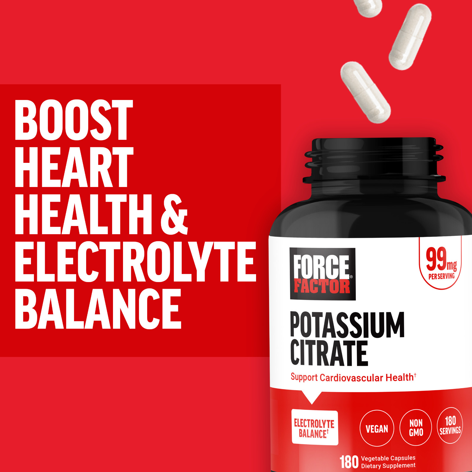 Force Factor, Potassium Citrate, 99 mg, 180 Vegetable Capsules