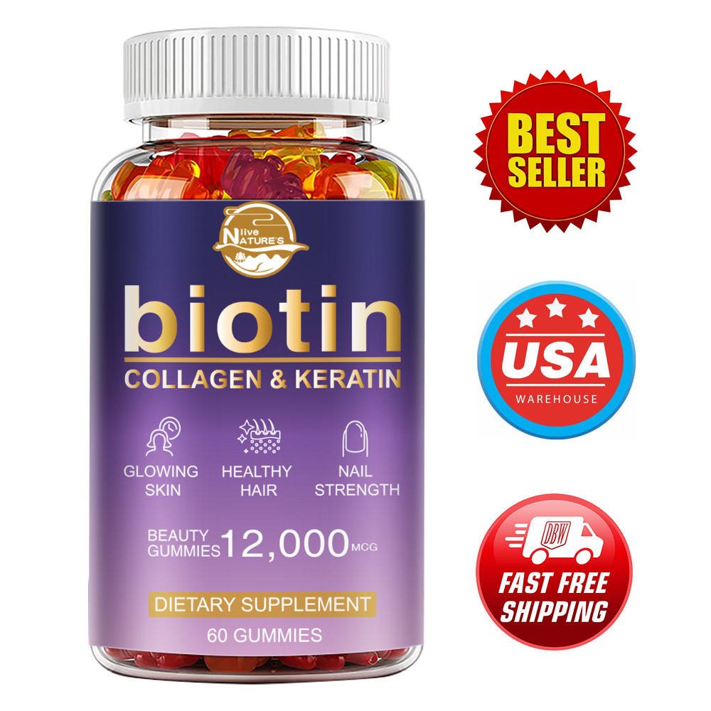 2 Packs Biotin Gummies 12,000mcg – Extra Strength Biotin – for Hair Skin & Nails