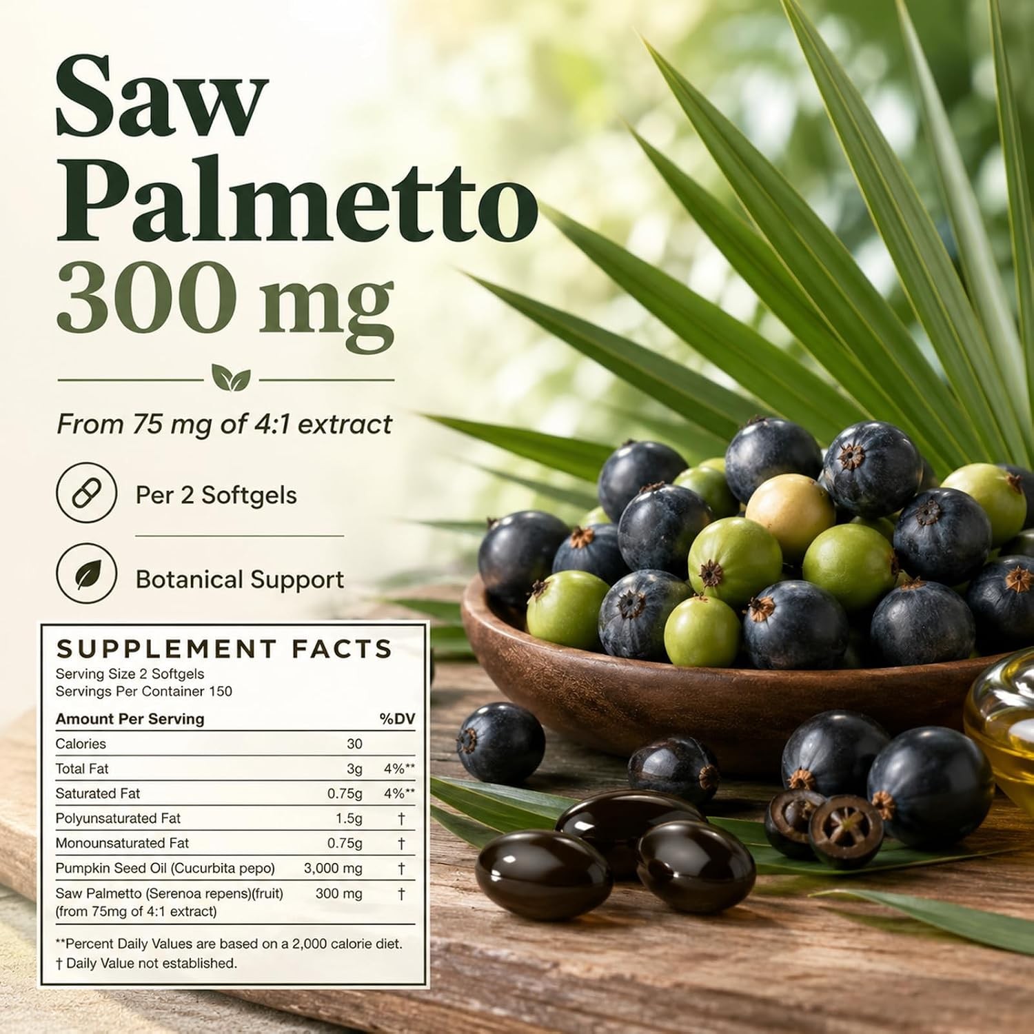 Everly Pumpkin Seed Oil with Saw Palmetto, Cold Pressed Pumpkin Seed oil,300ct