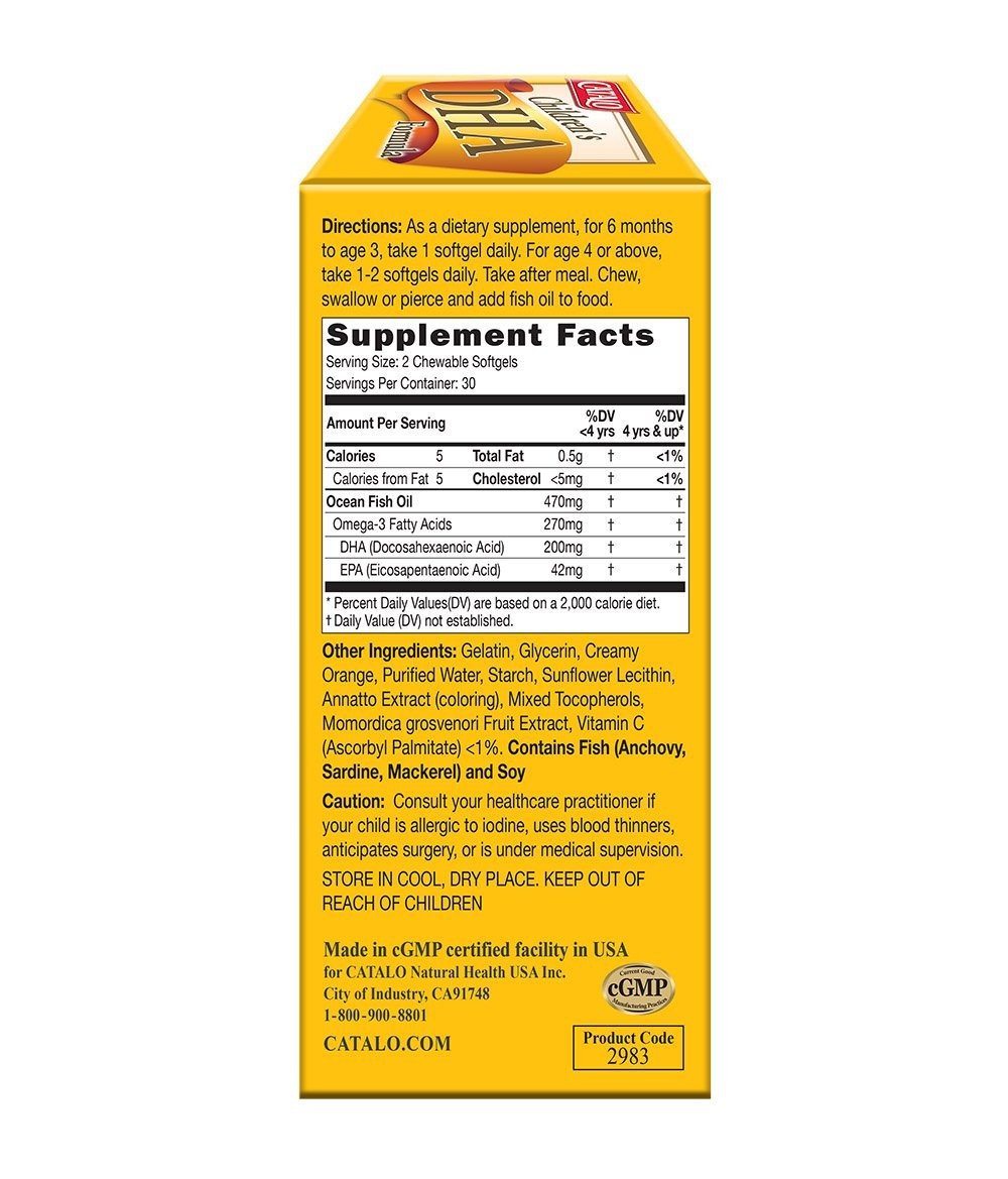 Catalo Childrens Dha Softgels Fish Oil For Kids 200Mg Dha Per Serving Orange