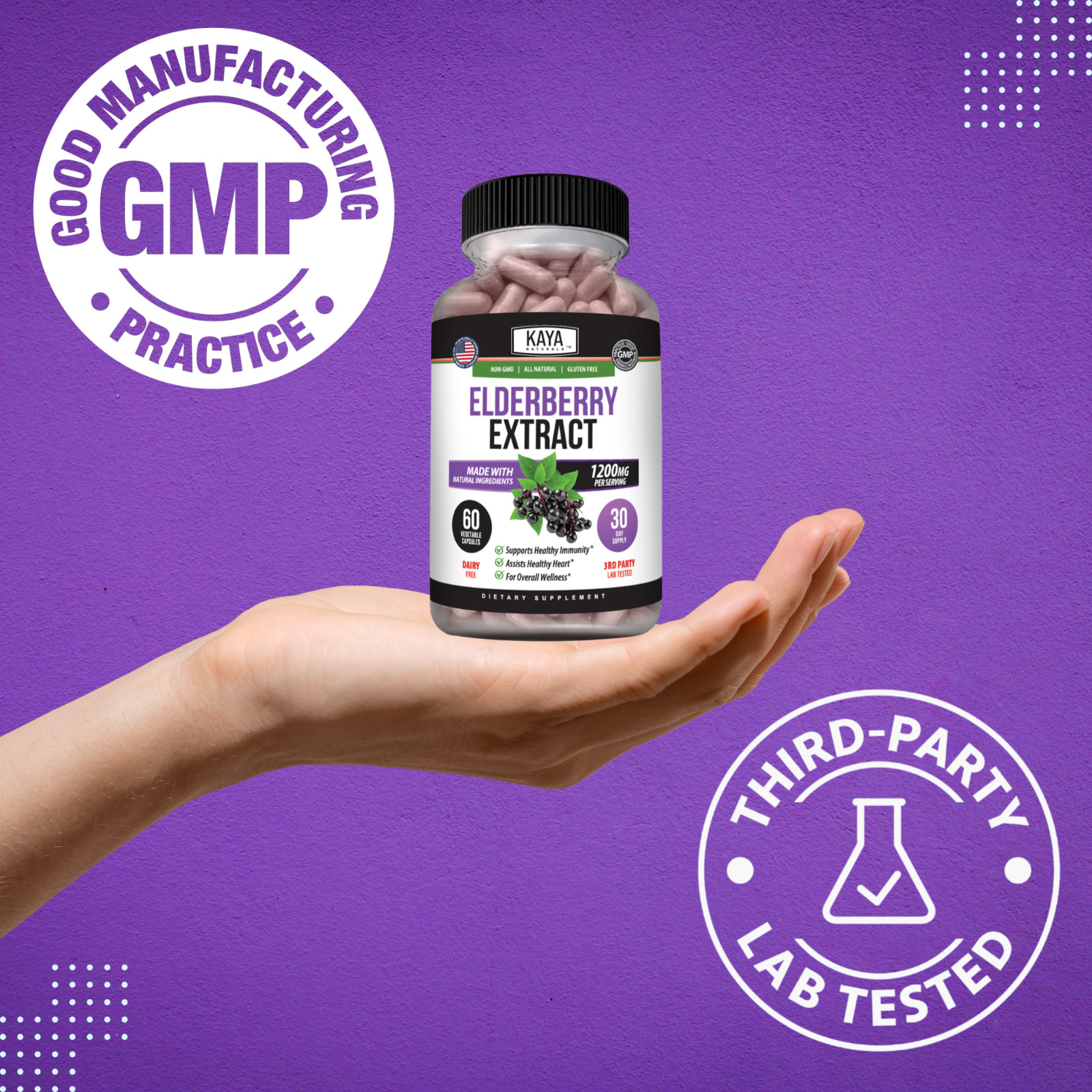 Immune Support 60Ct, Elderberry, Daily Immune and Antioxidants, 1200 mg Capsules
