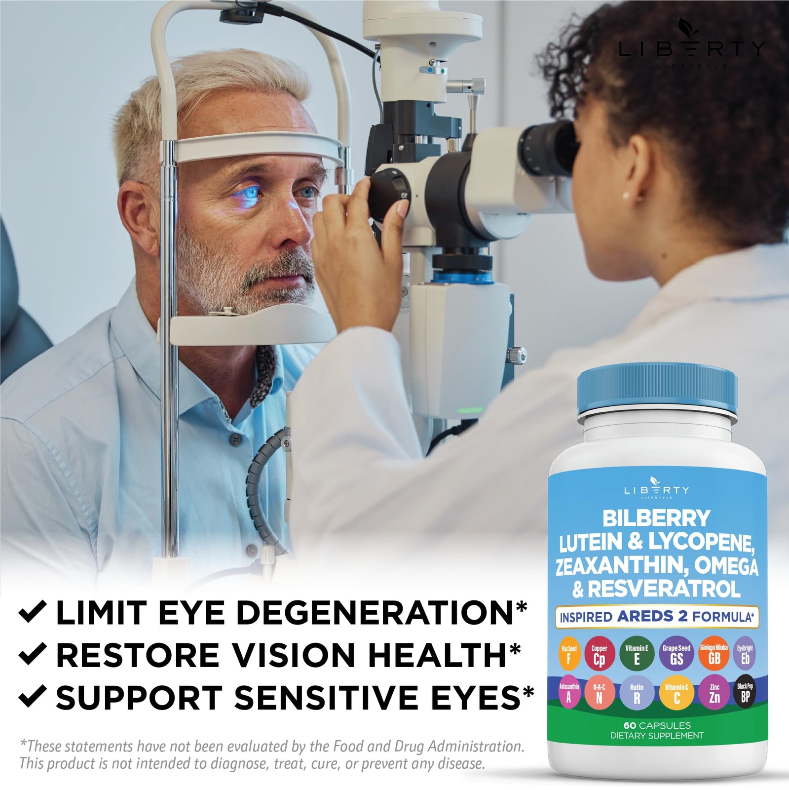 Liberty Lifestyle Eye Health Vitamins with Bilberry, 60 Count (Pack of 3)