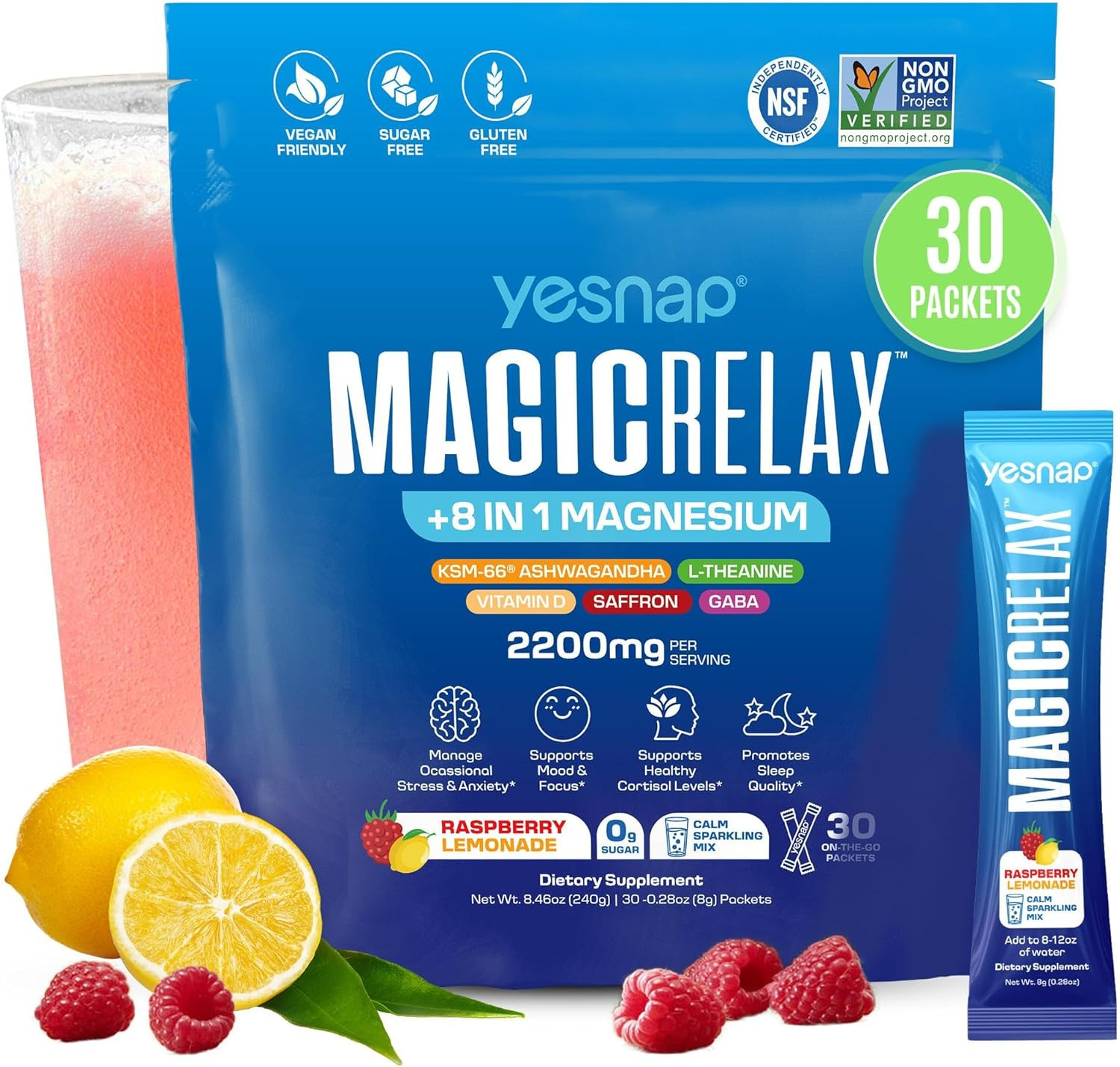 MAGICRELAX Calming Sparking Mix 8-In-1 Magnesium KSM-66 Ashwagandha Saffron Vita
