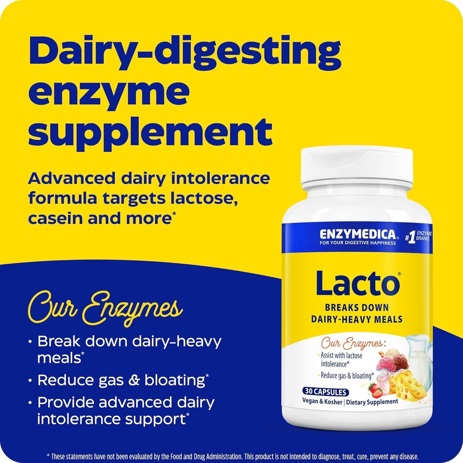 Enzymedica Lacto Max Strength – Dairy Intolerance Digestive Enzymes 30 Capsules