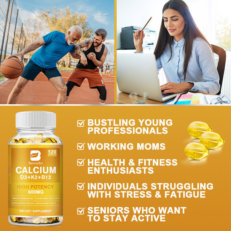 1-4 Packs Vitamin K2 (MK7) with D3 B12 Supplement,Calcium Capsules,Immune Health