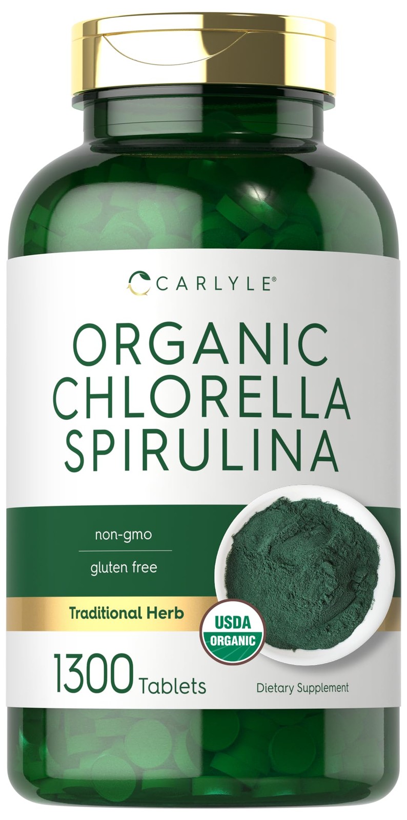 Carlyle Organic Chlorella Spirulina Tablets | 1300 1300 Count (Pack of 1)