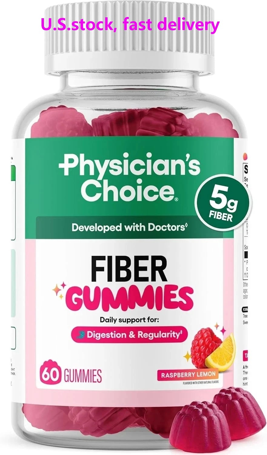 Physician’s Choice Fiber Gummies for Digestive Health & Regularity – Raspberry L