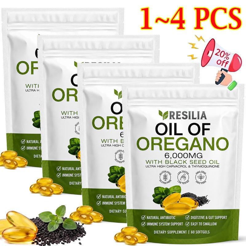4 Pack Resilia Oil of Oregano 6000mg with Black Seed Oil Softgels – 240 Softgels