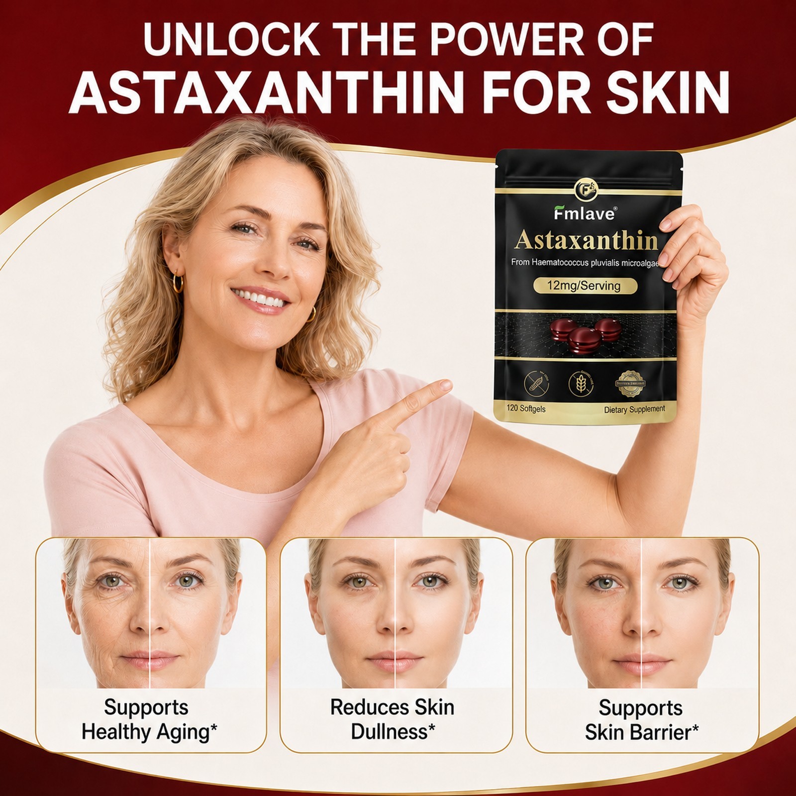 3pack Micro Ingredients Astaxanthin 12mg, 360 Softgels, Natural Antioxidant Skin