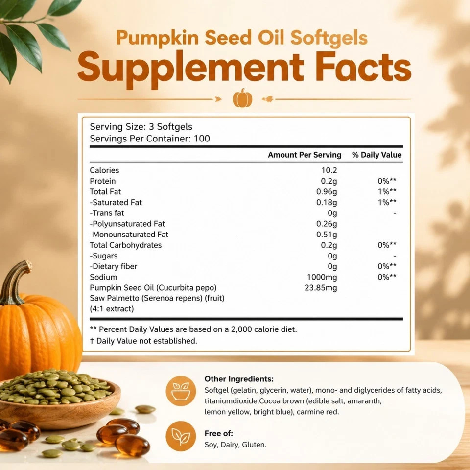 Vivonu Pumpkin Seed Oil 1000mg , Reduce Hair Loss &Support Prostate Health