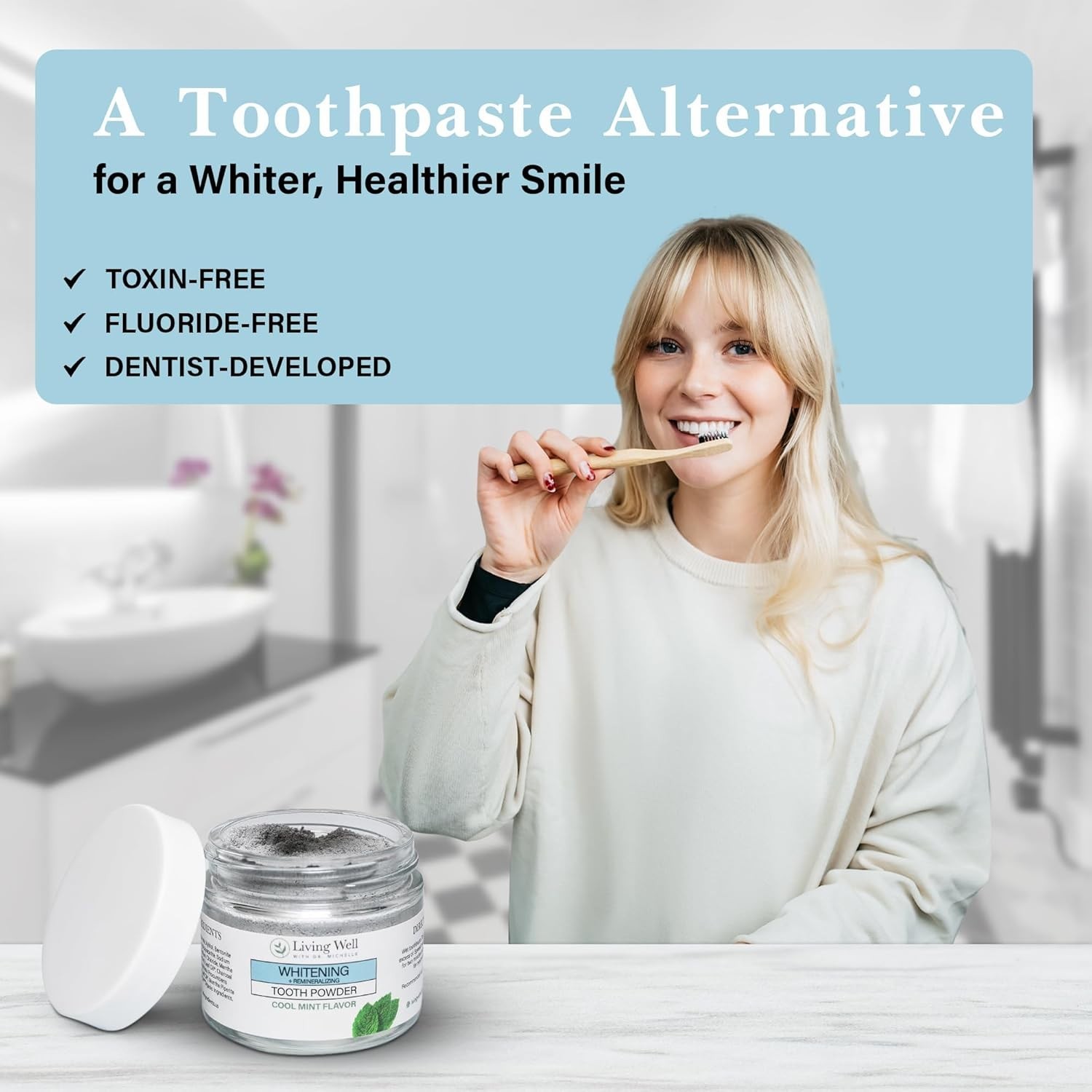 Remineralizing & Whitening Tooth Powder Cool Mint | Fluoride-Free Hydroxyapat…