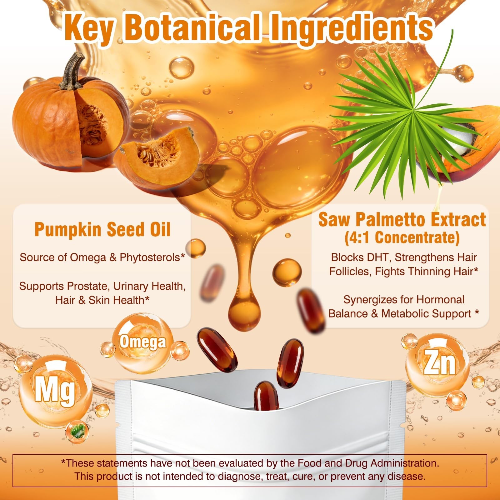 Pumpkin Seed Oil & Saw Palmetto Softgels – Cold Pressed Omega 6 & 9, Hair & Pros
