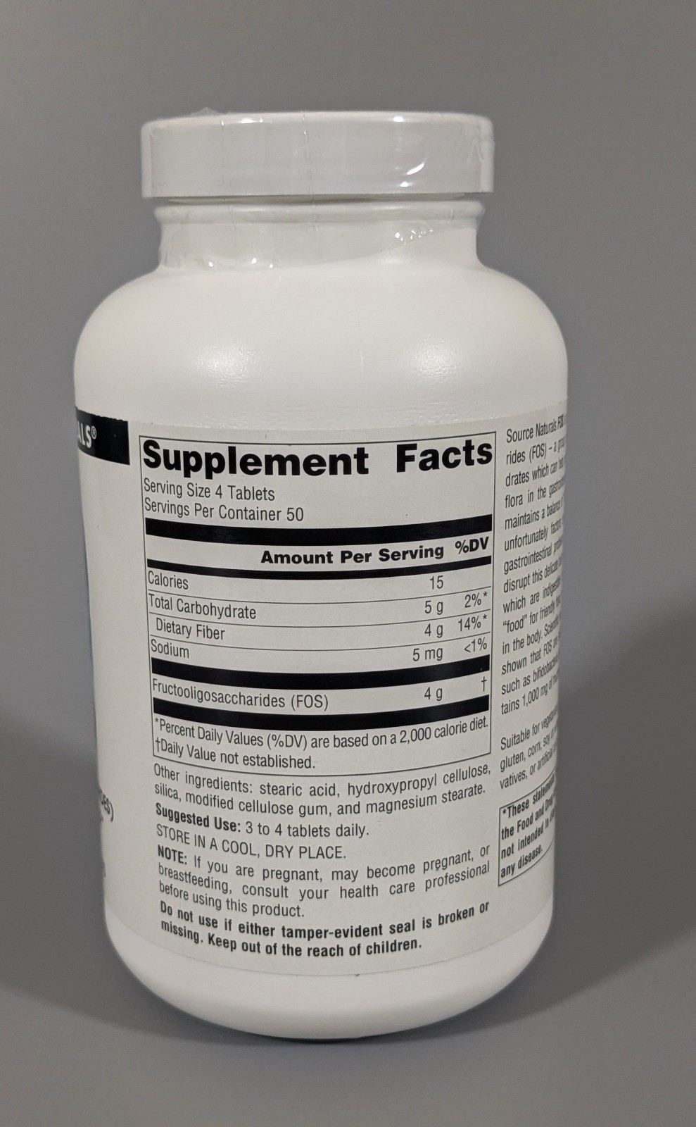 Source Naturals FOS 1000mg 200 Tablets Prebiotic Fructooligosaccharides New