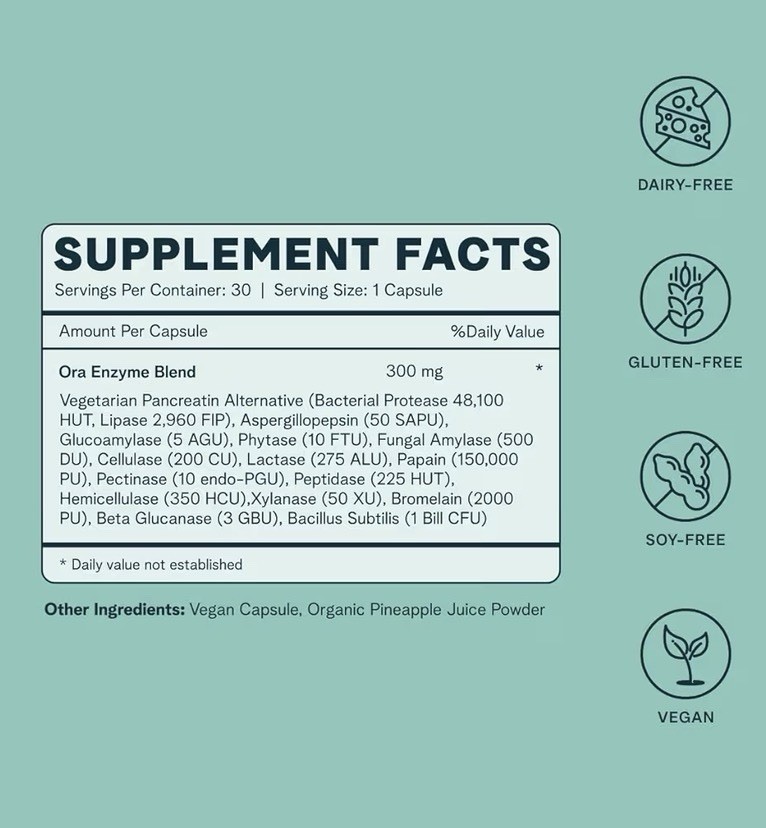 Ora Break It Down Digestive Enzymes Gut Health Bloating Gas Relief 30 Capsules