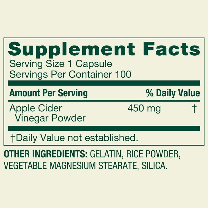 Spring Valley Apple Cider Vinegar Capsules 450 mg, 100 Count