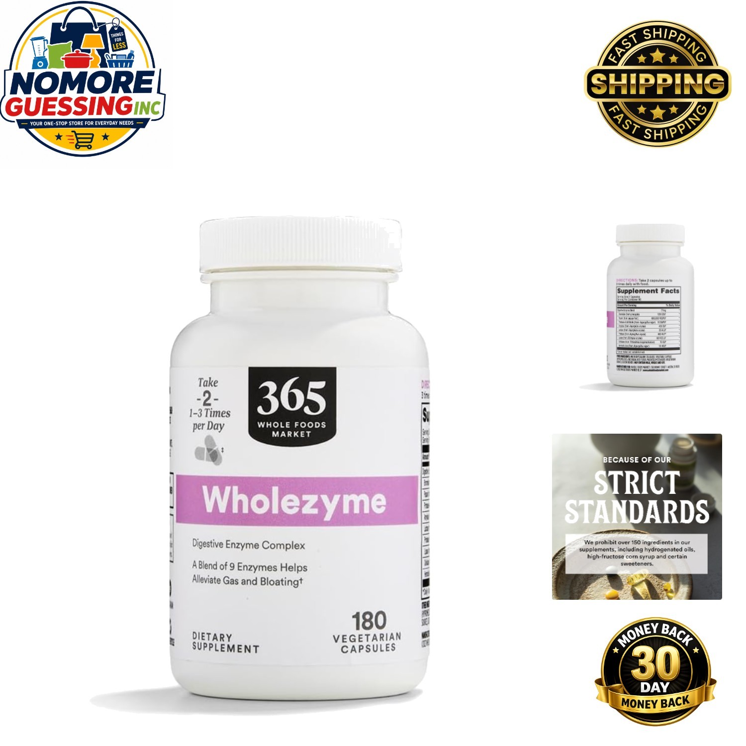 Wholezyme 180 Count – Natural Digestive Support to Alleviate Gas and Bloating