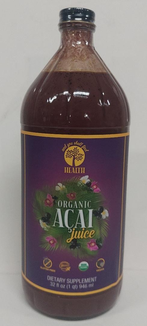 100 % ORGANIC Pure ONLY ACAI Super Juice Puree 32oz GLASS Bottle Omega Oil Rich