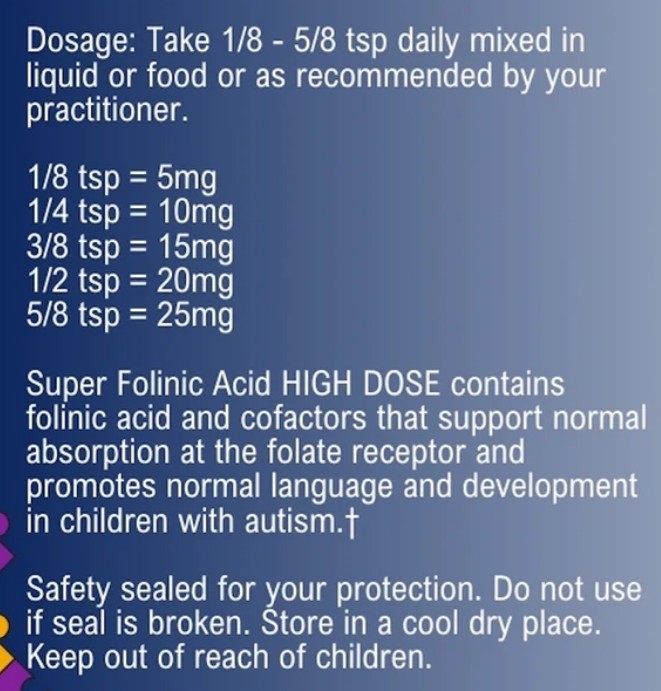 Super Folinic Acid High Dose Powder, 2 PACK, 63 g, Gluten Free, Dairy Free
