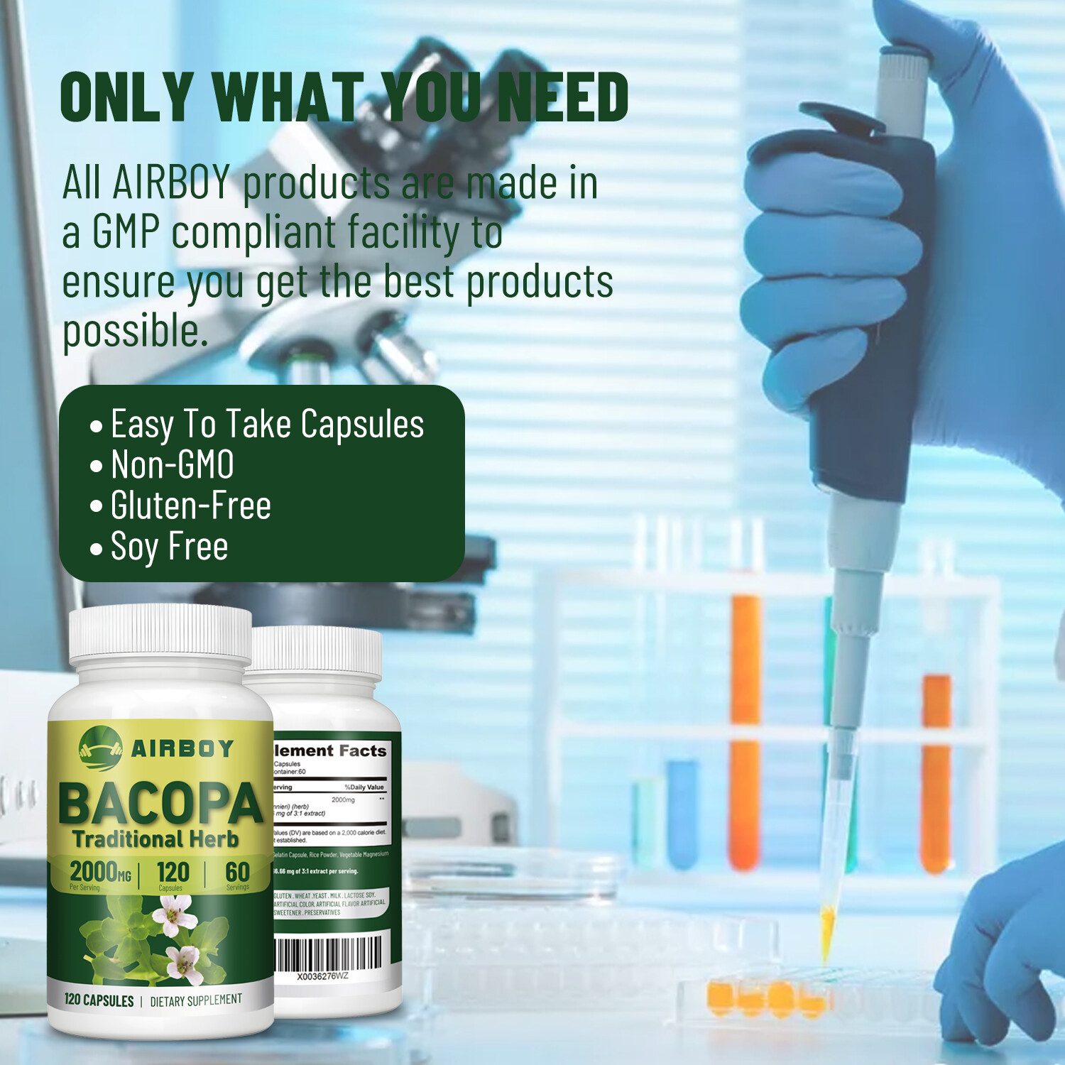 120pcs Bacopa Monnieri 2000mg – Memory Focus Boost Nootropic Brain Supplement