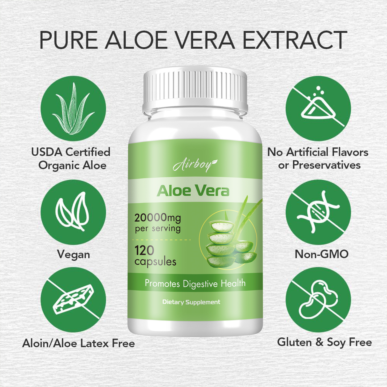 120pcs Aloe Vera 20000mg – Enhance Overall Health, Balance Stomach Acid Levels