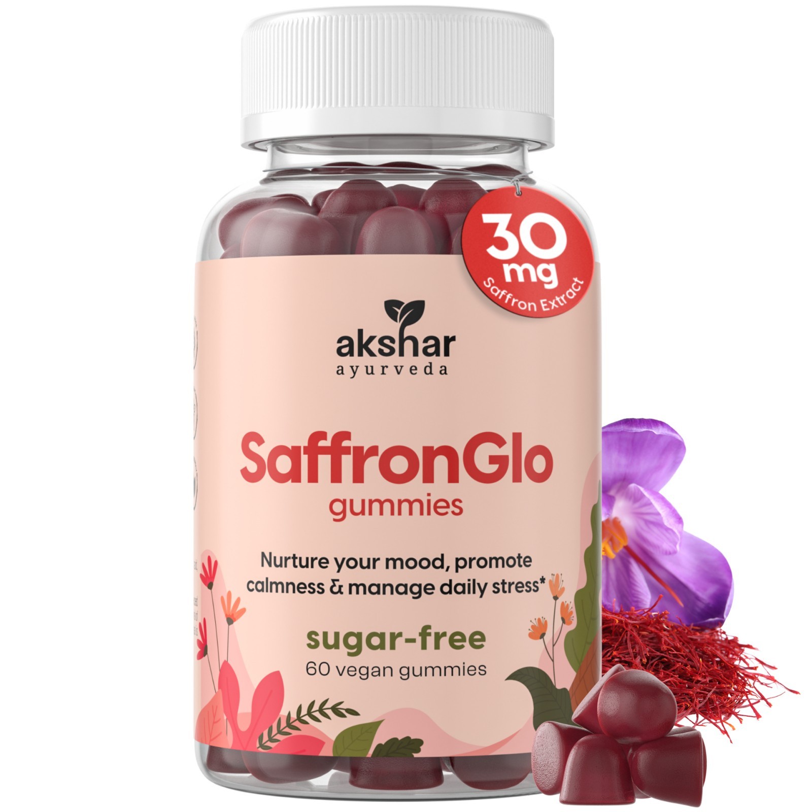 AKSHAR ayurveda Saffron Gummies-Sugar Free Mood & Focus, Saffron Extract