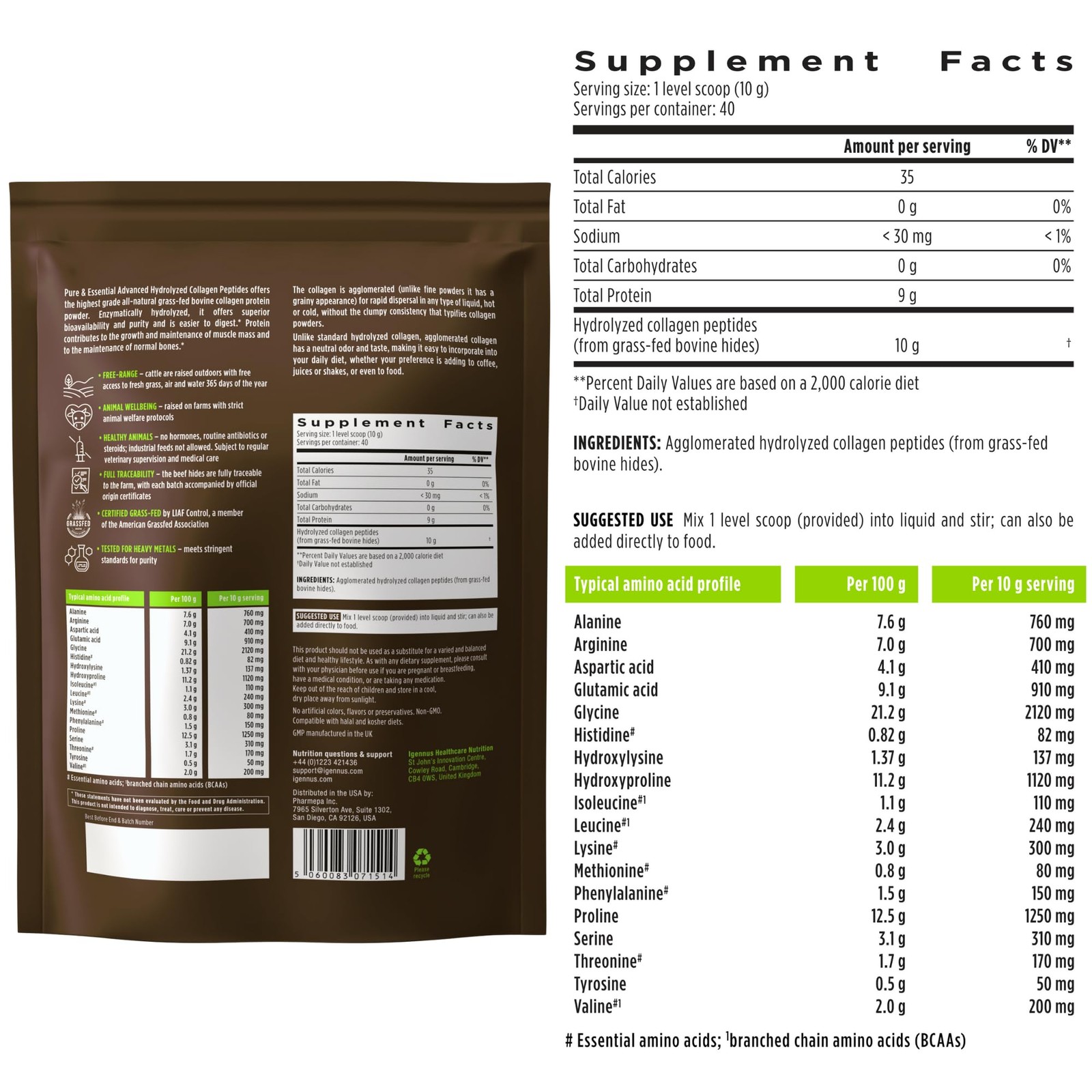 Igennus Free Range Grass Fed Hydrolyzed Bovine Collagen Peptides, Neutral Tas…