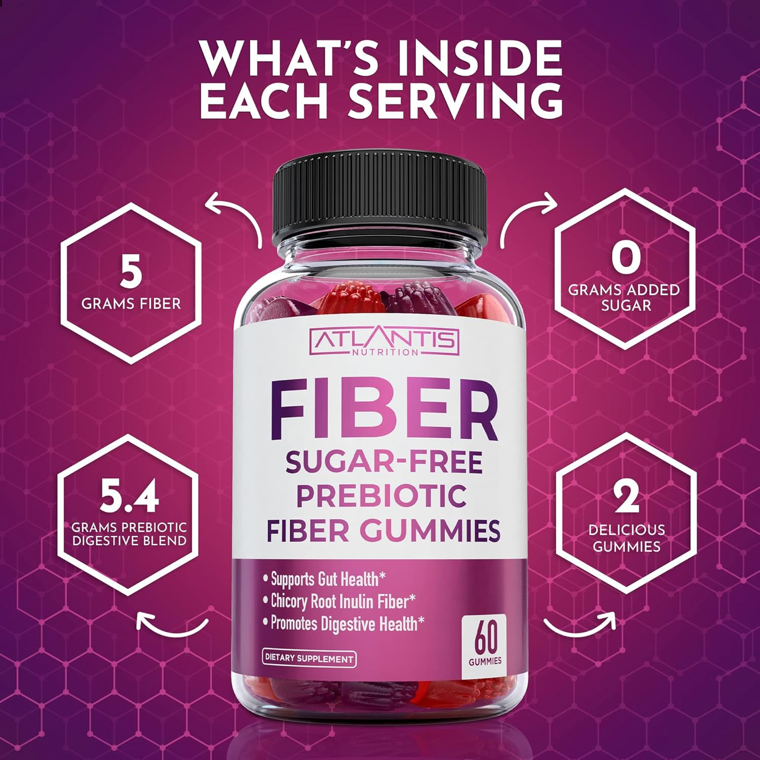 Sugar Free Fiber Gummies for Adults – 5G Fiber Supplement Formulated with 5.4…