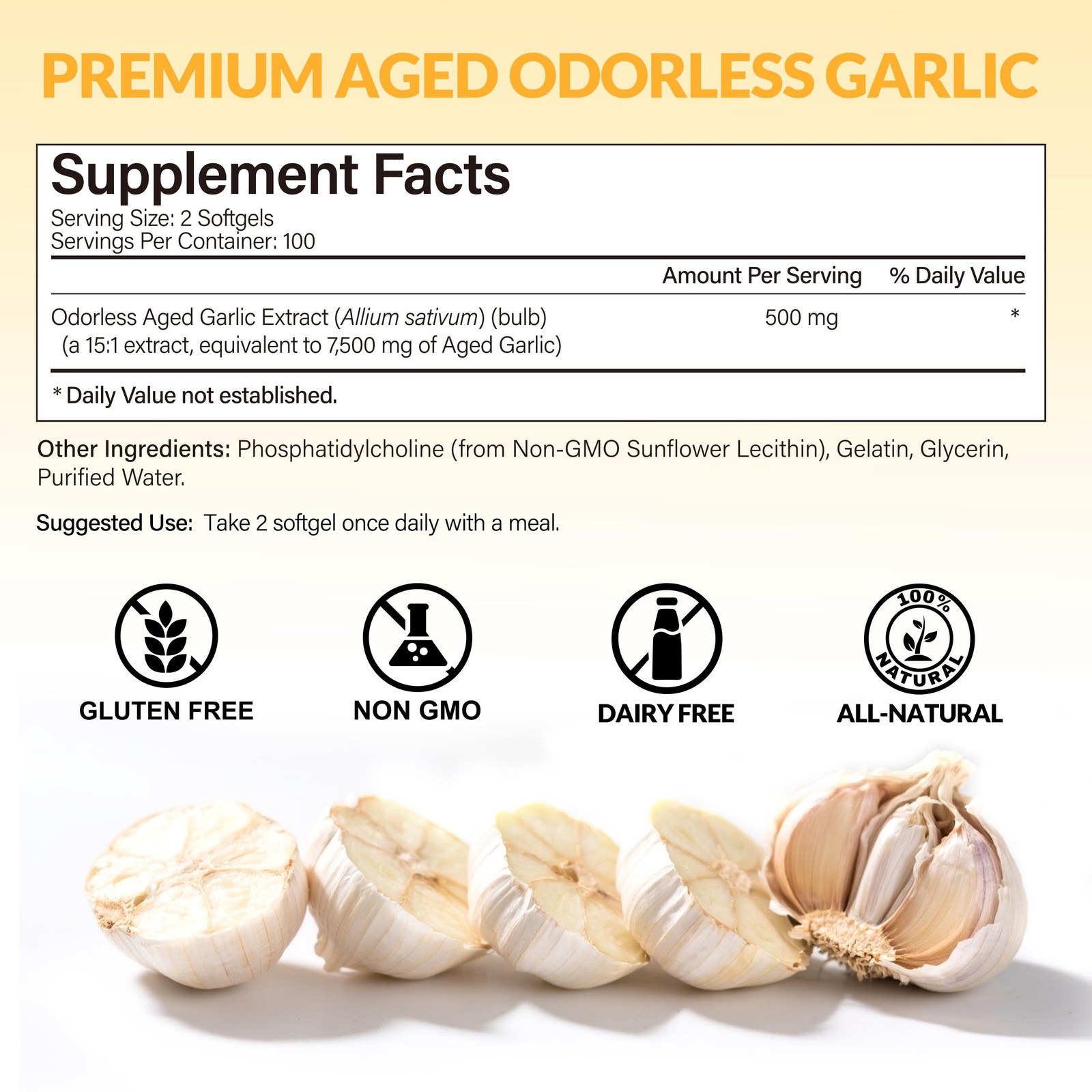 Aged Garlic Extract, 7500mg Odorless 200 Count (Pack of 1)