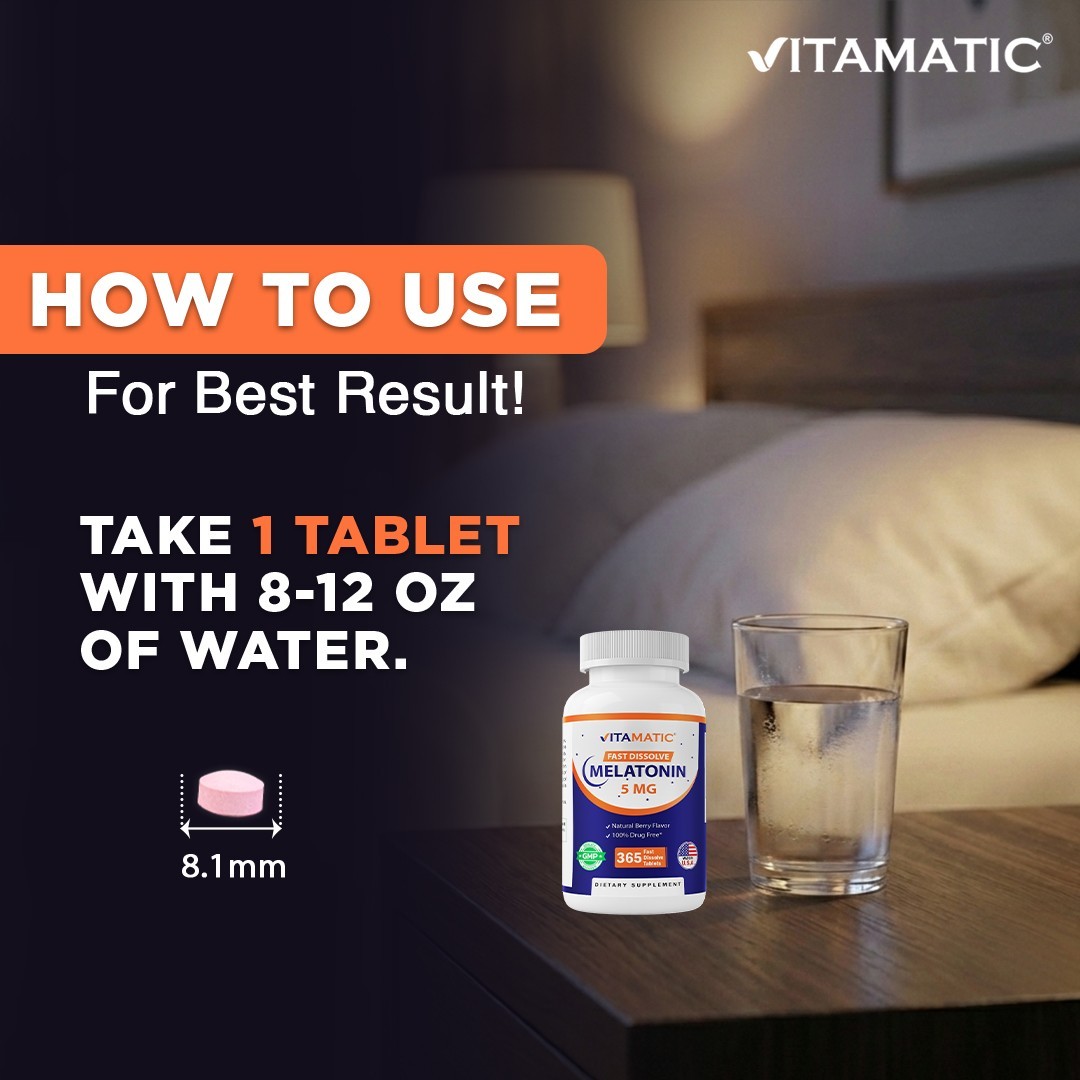 Vitamatic Melatonin 5mg Tablets | Natural Berry Flavor – 365 Tablets