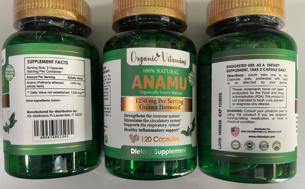 5 X 120 = 600 capsules ANAMU 1250 mg CIRCULATORY SYSTEM LOW SUGAR CONTROL