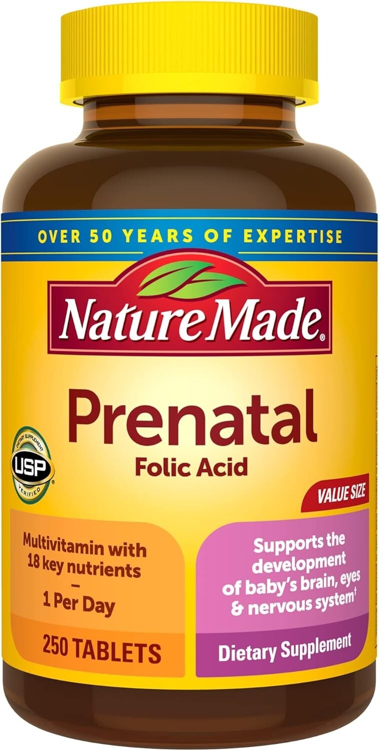 Nature Made Prenatal Multivitamin with Folic Acid 250 Tablets EXP 07/2025