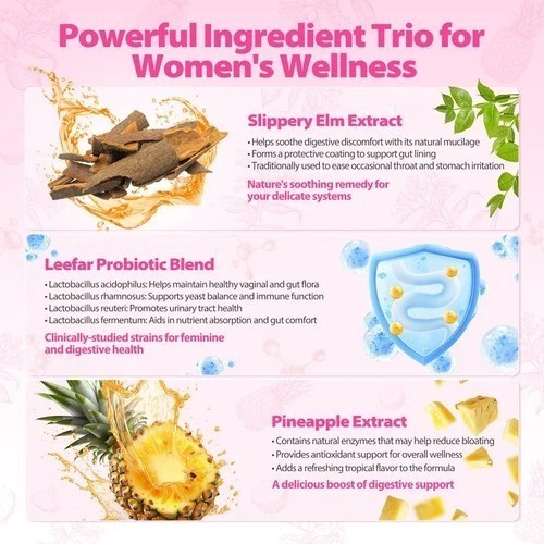 Women’s Probiotic Gummies + Slippery Elm, Pineapple, 60ct