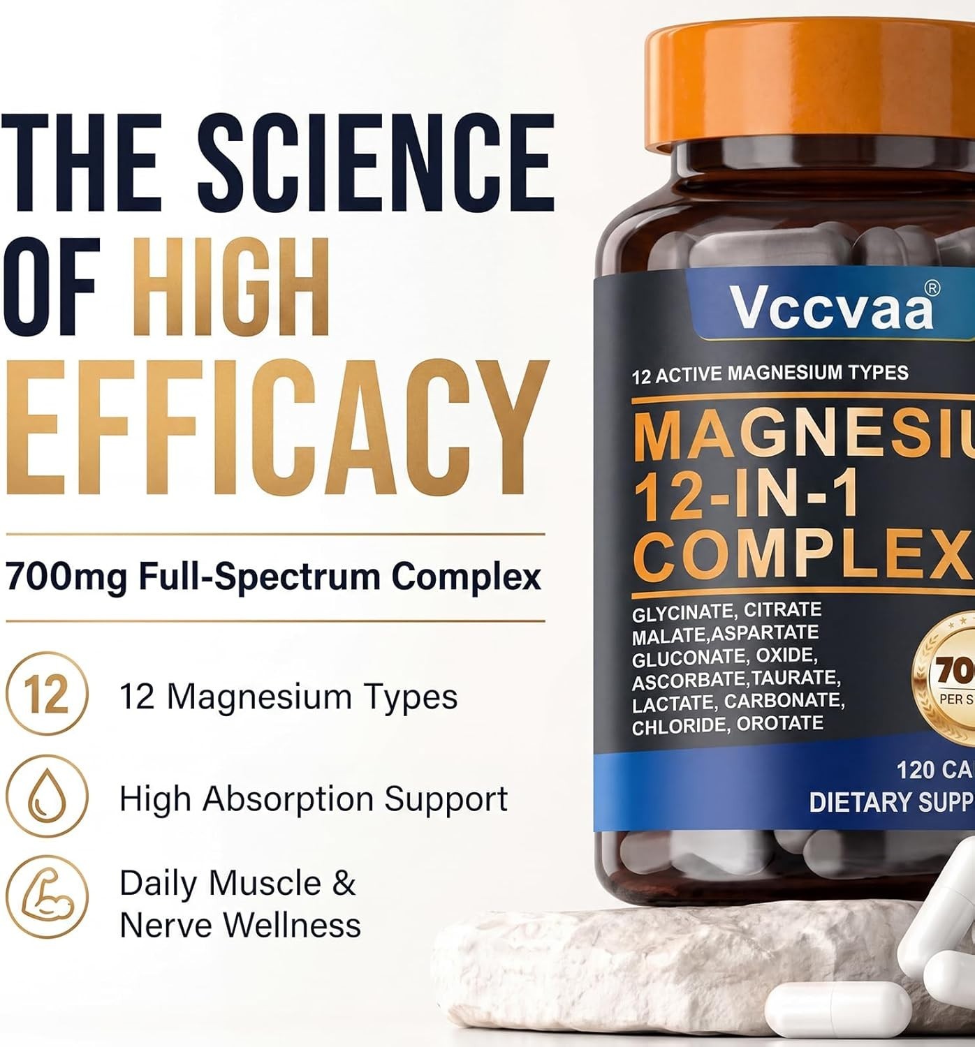 Magnesium Complex 700mg | 12-in-1 High Absorption Supplement | Glycinate, Citrat